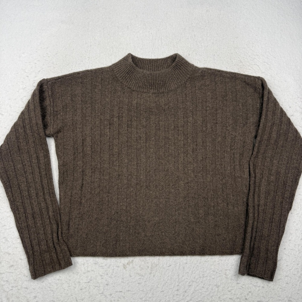 Quince Sweater Womens XS Brown 100% Mongolian Cashmere Mock Neck Ribbed Knit